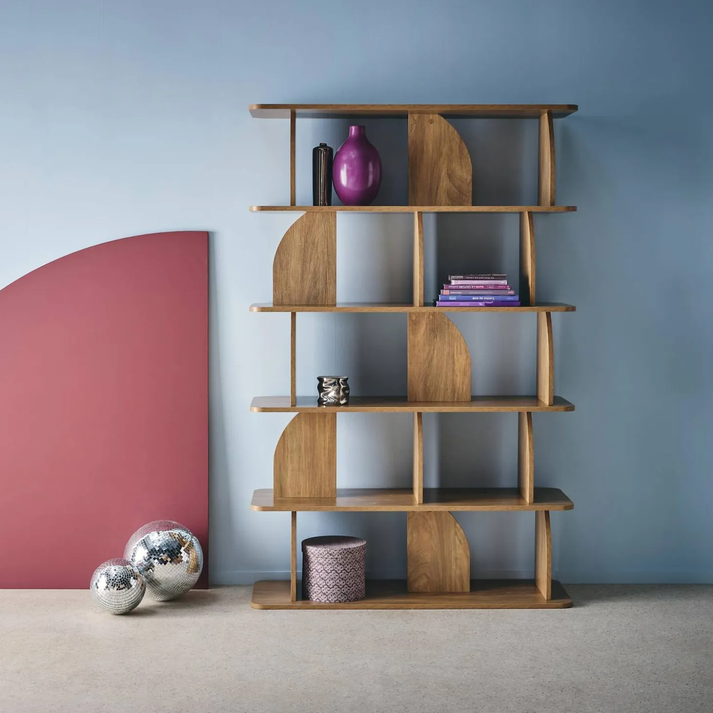 Regal, exotische Bibliothek Holzdekor 5 Fächer