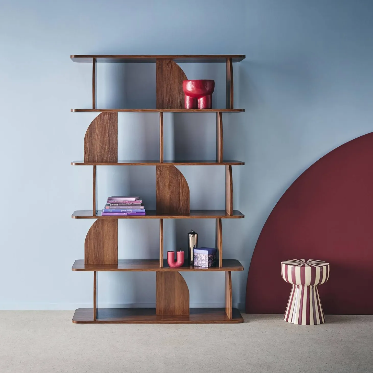 Regal, exotische Bibliothek Holzdekor 5 Fächer