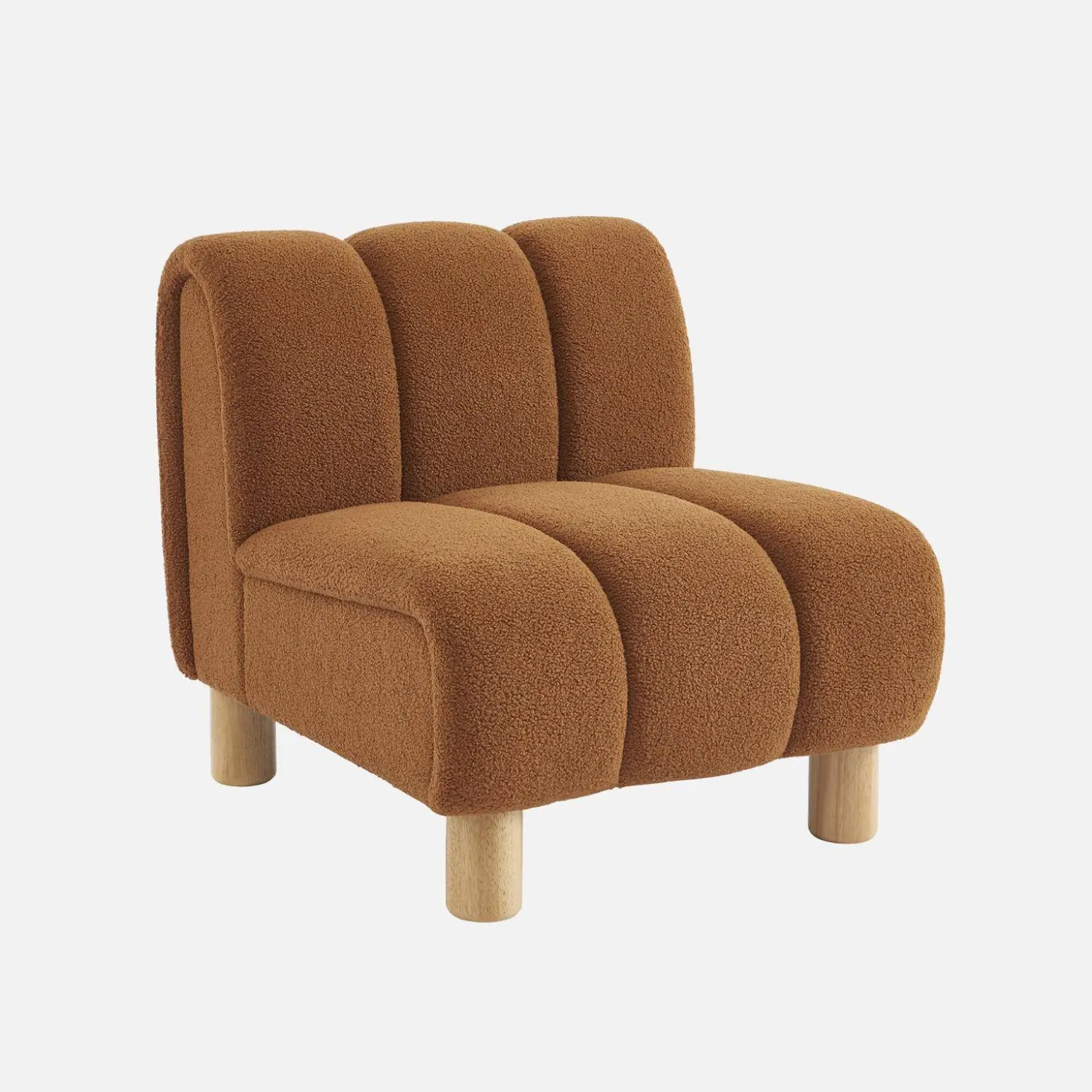 Relaxsessel mit abgerundeten Beinen aus Holz mit Bouclé-Bezug