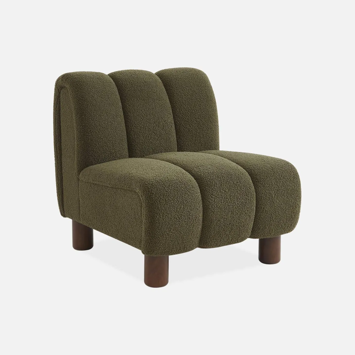 Relaxsessel mit abgerundeten Beinen aus Holz mit Bouclé-Bezug