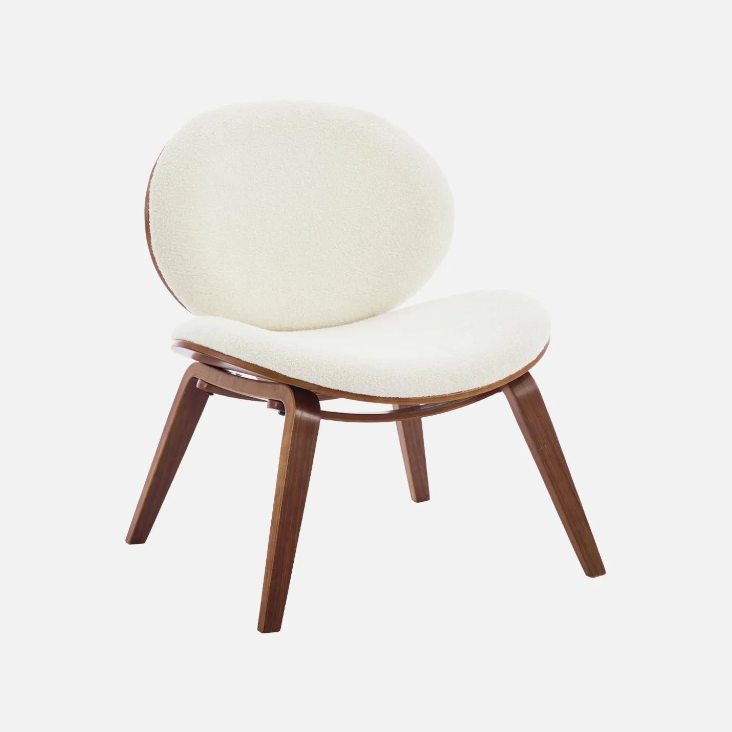 Relaxsessel mit gebogenem Holz und strukturiertem Bouclé-Bezug