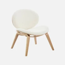 Relaxsessel mit gebogenem Holz und strukturiertem Bouclé-Bezug