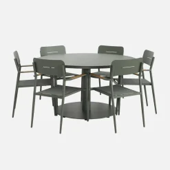 Runder Gartentisch Ø140cm aus Aluminium + 6 Sessel