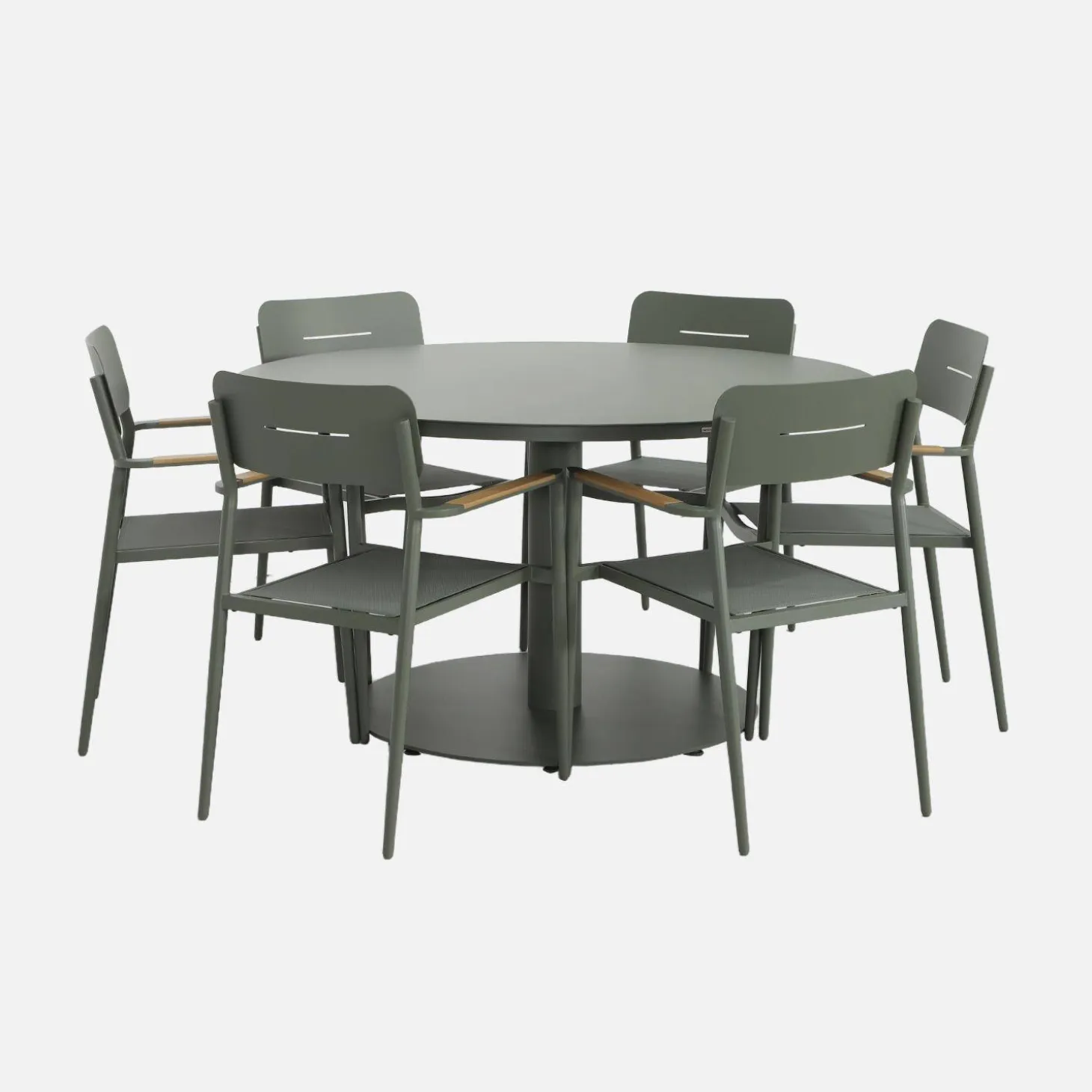 Runder Gartentisch Ø140cm aus Aluminium + 6 Sessel