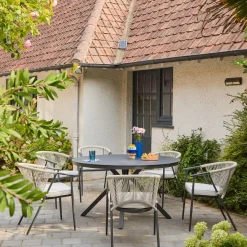 Runder Gartentisch Ø140 cm aus Aluminium und Glas für 6 Personen