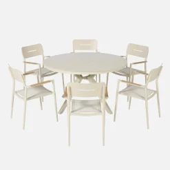 Runder Gartentisch Ø140cm aus Aluminium und Glas + 6 Sessel