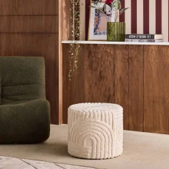 Runder Hocker aus getuftetem Bouclé