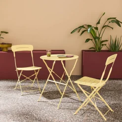 Runder klappbarer Bistro-Gartentisch aus Stahl + 2 Stühle