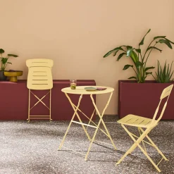 Runder klappbarer Bistro-Gartentisch aus Stahl + 2 Stühle