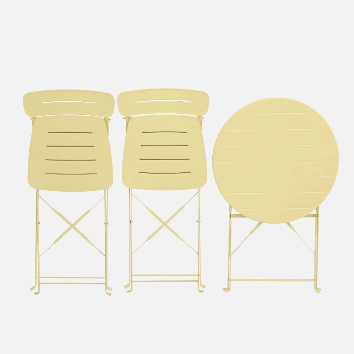 Runder klappbarer Bistro-Gartentisch aus Stahl + 2 Stühle