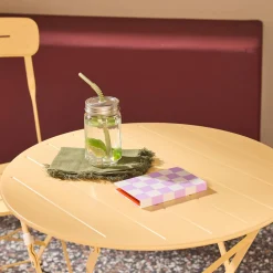 Runder klappbarer Bistro-Gartentisch aus Stahl + 2 Stühle