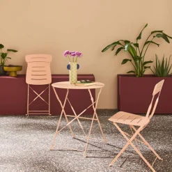Runder klappbarer Bistro-Gartentisch aus Stahl + 2 Stühle