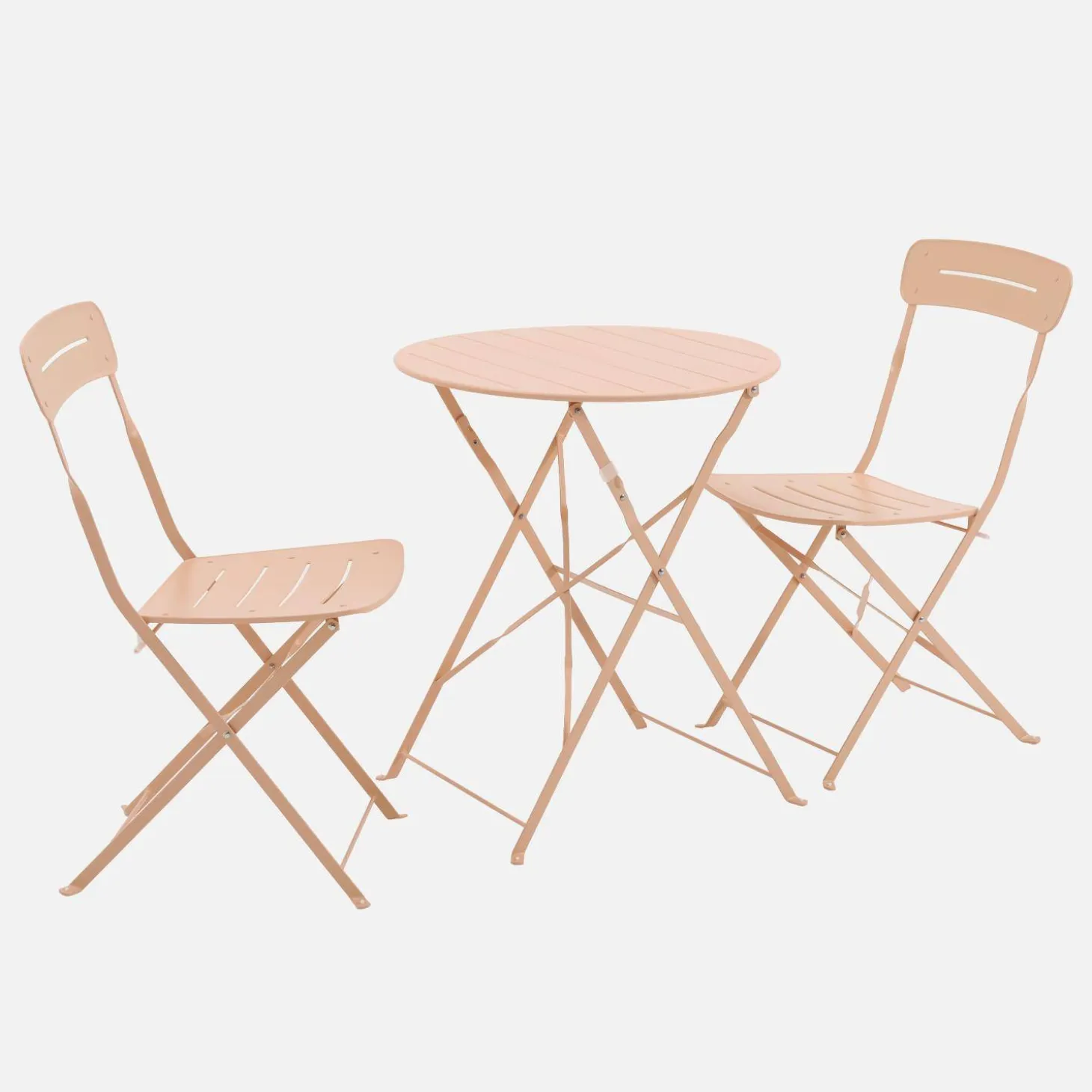 Runder klappbarer Bistro-Gartentisch aus Stahl + 2 Stühle
