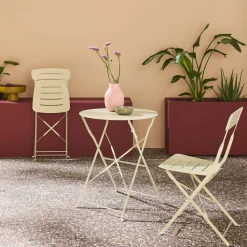 Runder klappbarer Bistro-Gartentisch aus Stahl + 2 Stühle
