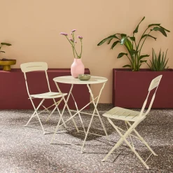 Runder klappbarer Bistro-Gartentisch aus Stahl + 2 Stühle