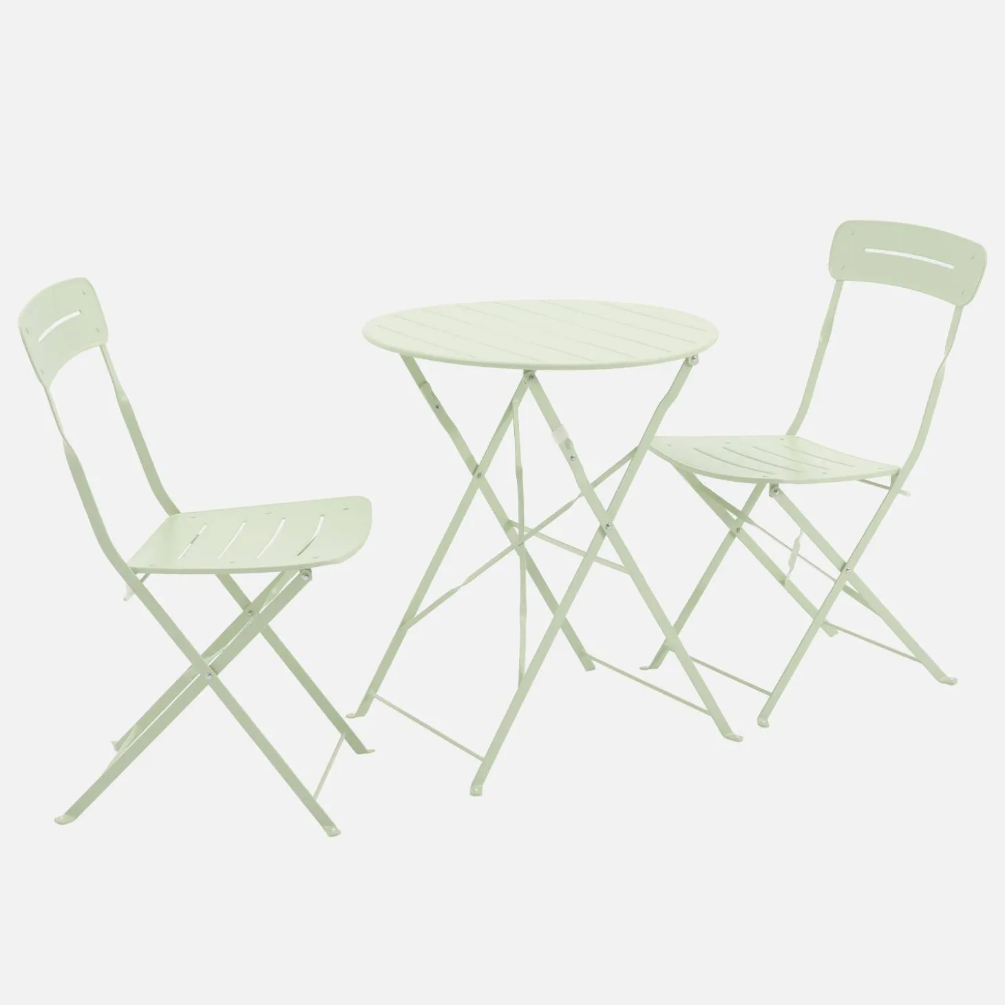 Runder klappbarer Bistro-Gartentisch aus Stahl + 2 Stühle