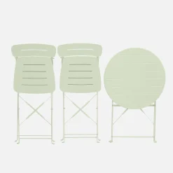 Runder klappbarer Bistro-Gartentisch aus Stahl + 2 Stühle