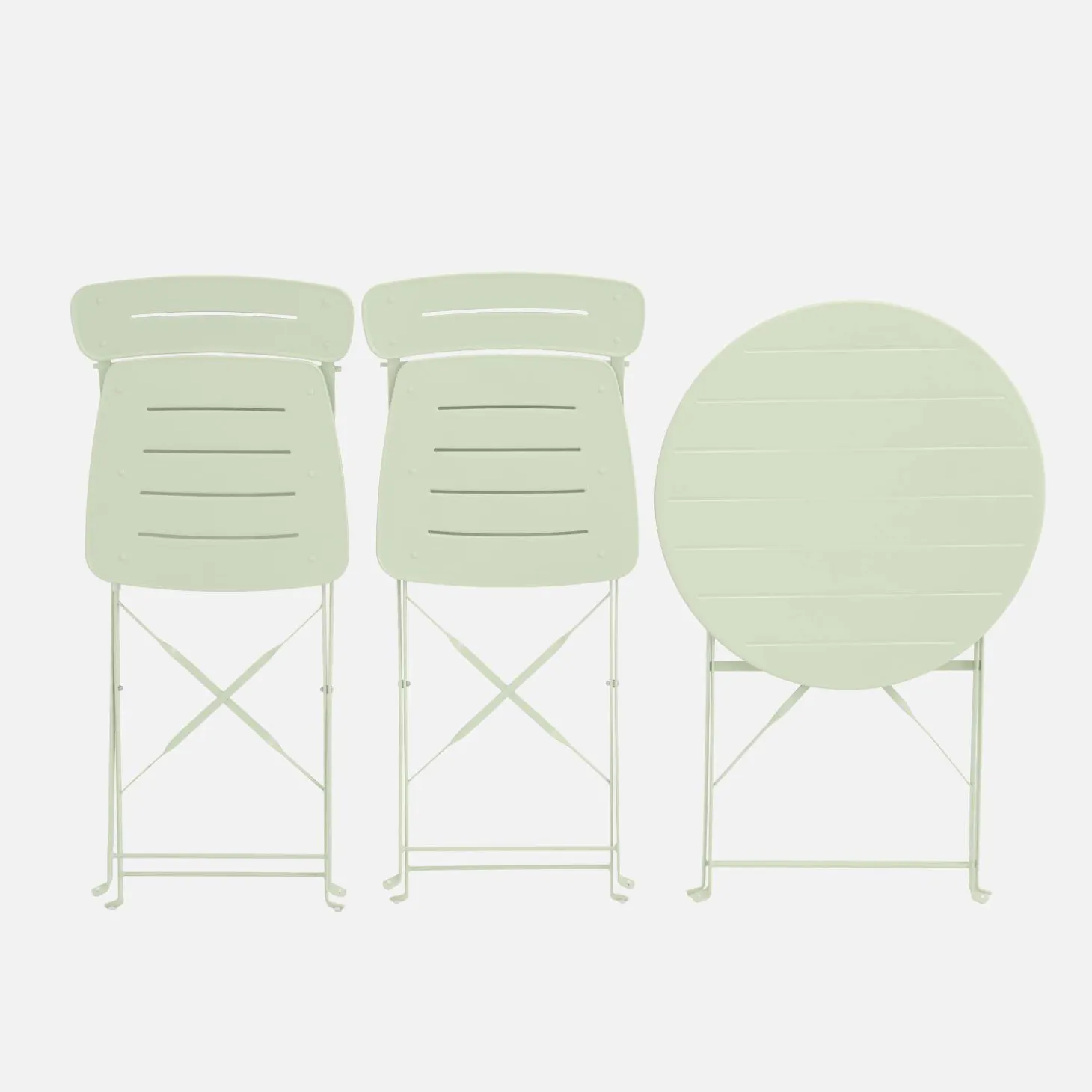 Runder klappbarer Bistro-Gartentisch aus Stahl + 2 Stühle