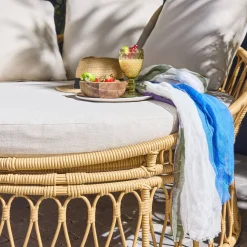 Runder Sonnenliege aus Stahl und Polyrattan
