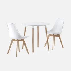 Runder Tisch skandinavisch Holz 2 Stühle