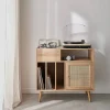Schallplattenschrank mit Rattan-Geflecht und Holzdekor