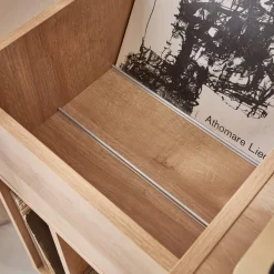 Schallplattenschrank mit Rattan-Geflecht und Holzdekor