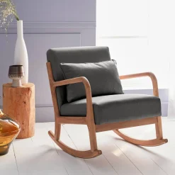 Schaukelstuhl skandinavisches Design Holz und Stoff