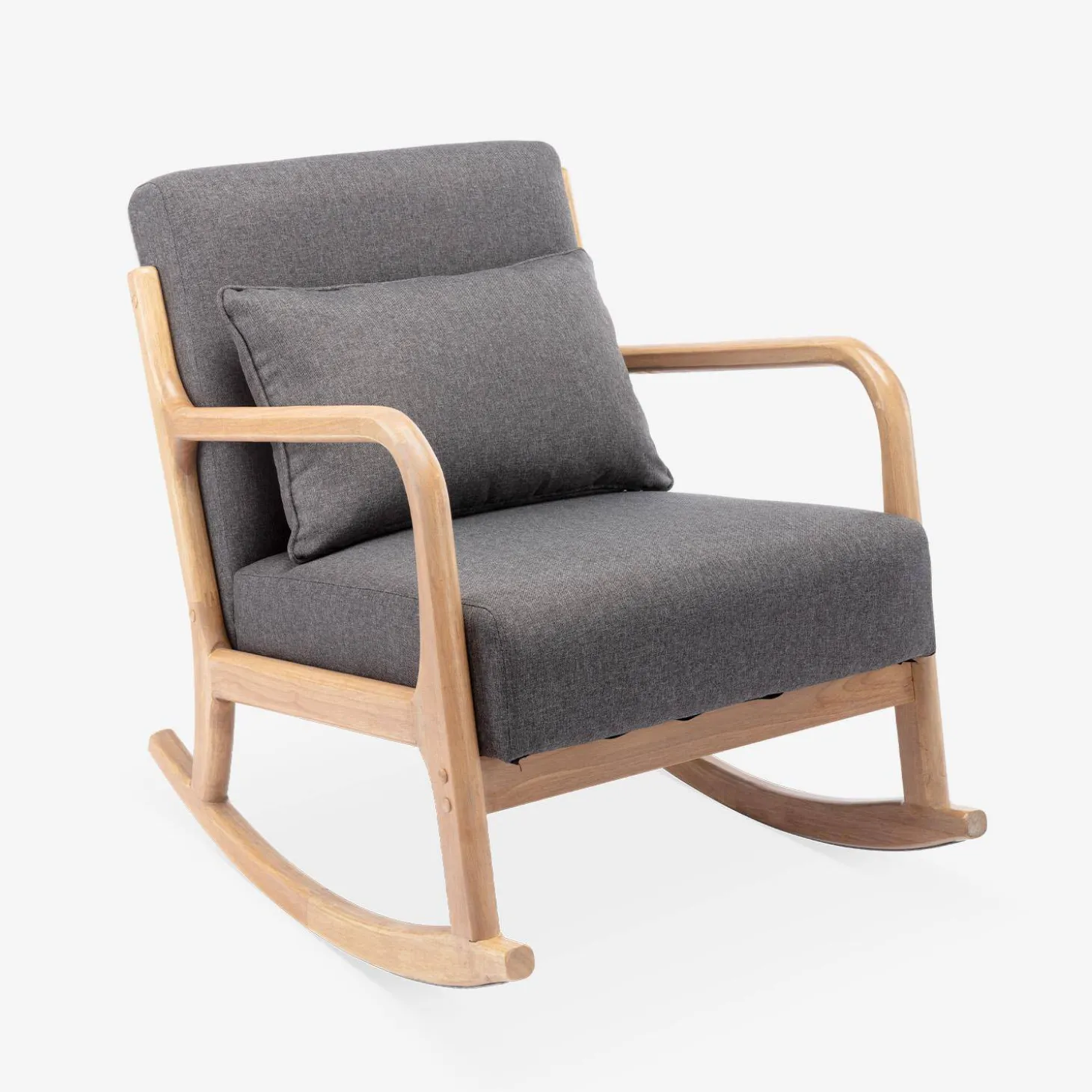 Schaukelstuhl skandinavisches Design Holz und Stoff