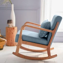 Schaukelstuhl skandinavisches Design Holz und Stoff