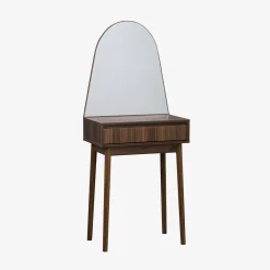Schminktisch Holzoptik, abgerundeter Spiegel, 1 Schublade, 60 cm