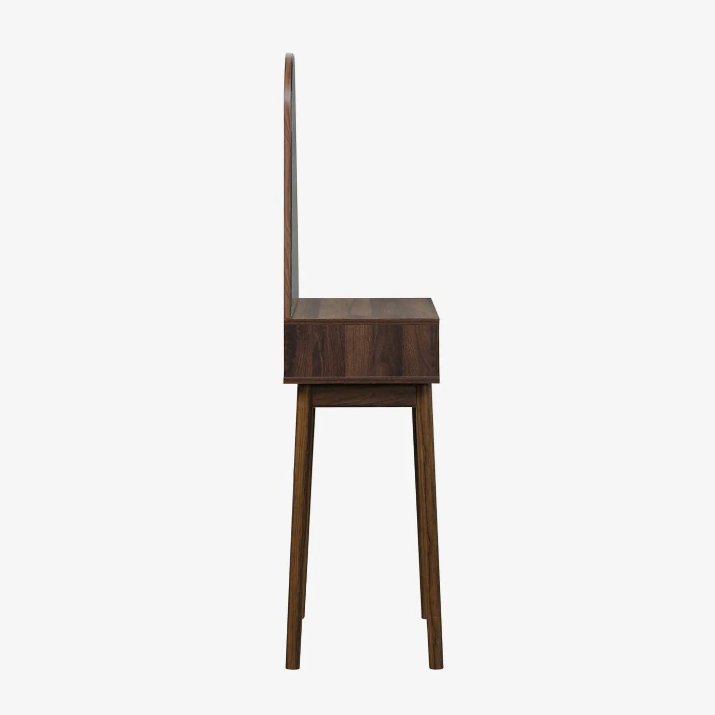 Schminktisch Holzoptik, abgerundeter Spiegel, 1 Schublade, 60 cm