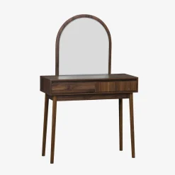 Schminktisch Holzoptik, abgerundeter Spiegel, 2 Schubladen, 90 cm