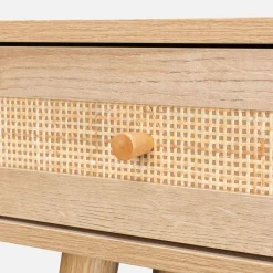 Schminktisch mit abgerundetem Spiegel und 2 Schubladen mit Rattan-Geflecht