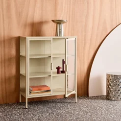 Schrank aus Stahl und gehärtetem Glas, 2 Türen, 80 cm