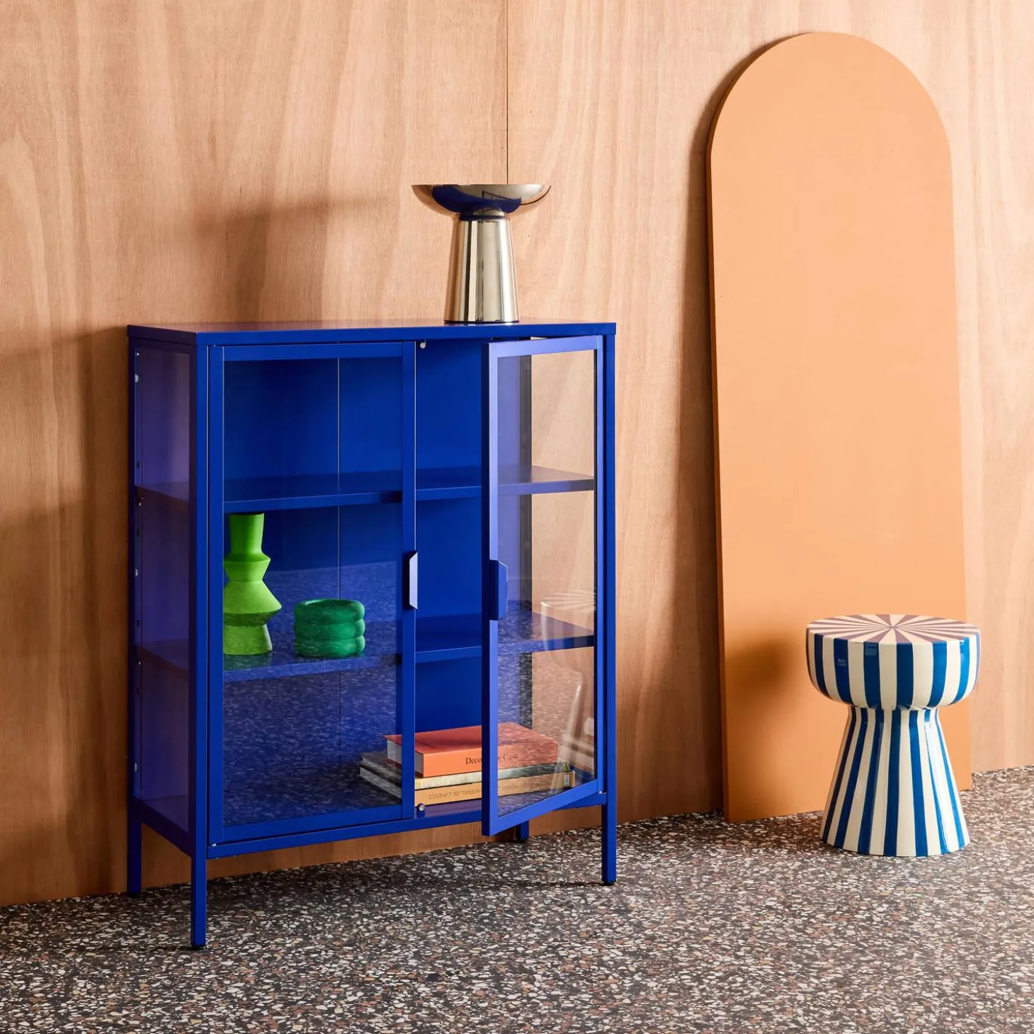 Schrank aus Stahl und gehärtetem Glas, 2 Türen, 80 cm