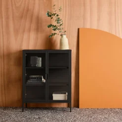 Schrank aus Stahl und gehärtetem Glas, 2 Türen, 80 cm