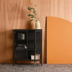 Schrank aus Stahl und gehärtetem Glas, 2 Türen, 80 cm