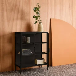 Schrank aus Stahl und gehärtetem Glas, 2 Türen, 80 cm