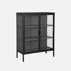 Schrank aus Stahl und gehärtetem Glas, 2 Türen, 80 cm