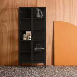 Schrank aus Stahl und gehärtetem Glas, 2 Türen, 180 cm