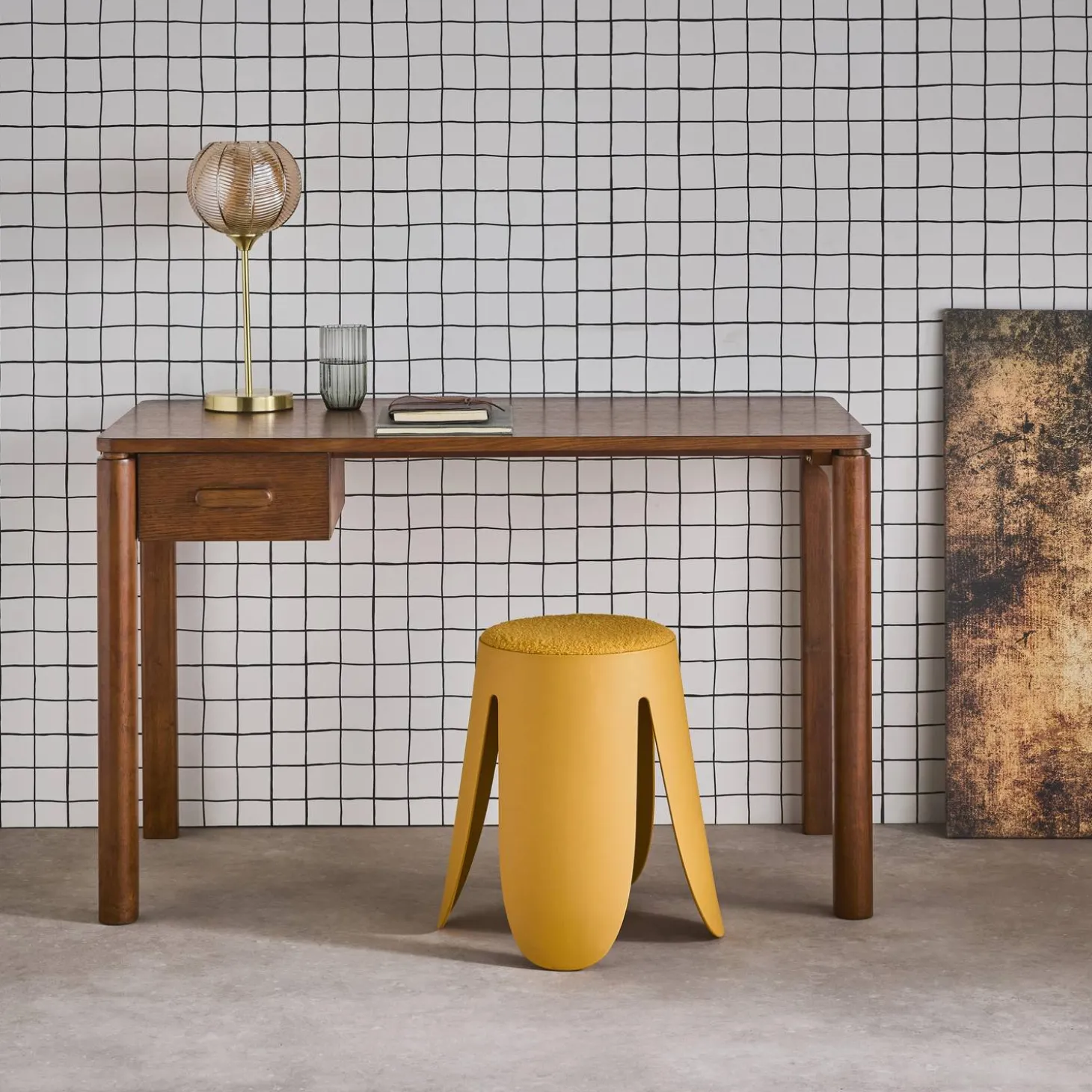 Schreibtisch aus Heveaholz Platte mit Eichenfurnier 1 Schublade