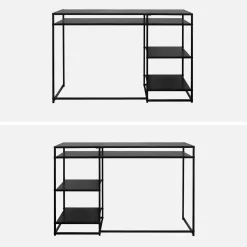 Schreibtisch aus schwarzem Metall mit 2 Ablagen 120 cm