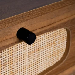 Schreibtisch Holzdekor und Rattan-Geflecht