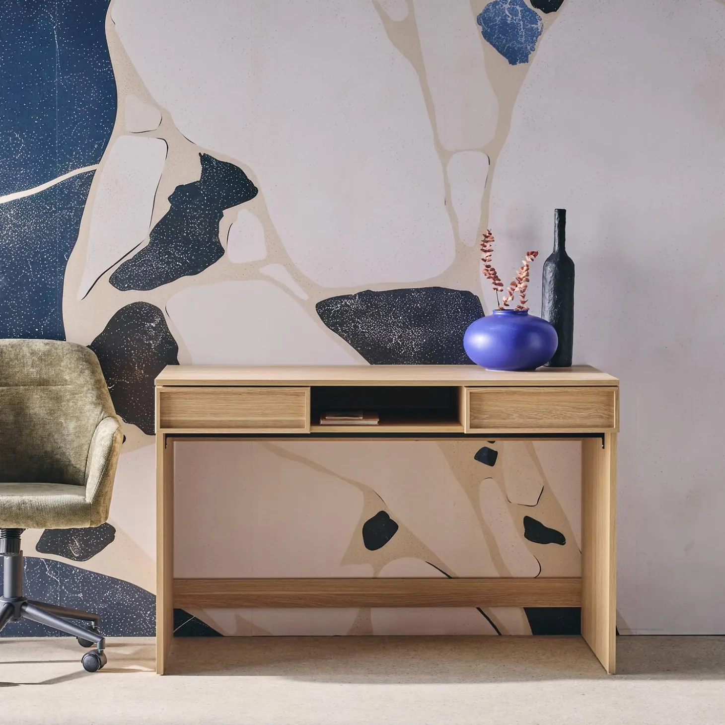 Schreibtisch Holzlook 2 Schubladen 1 Ablage 120 cm