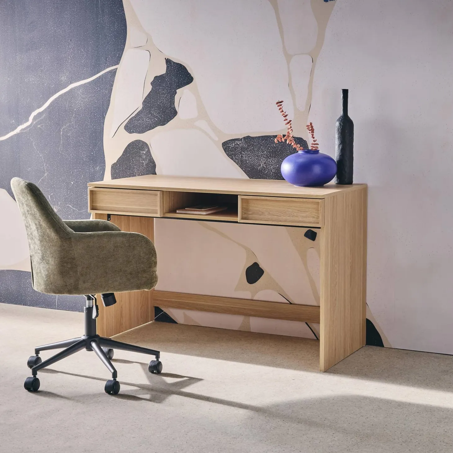 Schreibtisch Holzlook 2 Schubladen 1 Ablage 120 cm