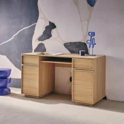 Schreibtisch Holzlook 2 Türen 2 Schubladen 1 Ablage 140 cm