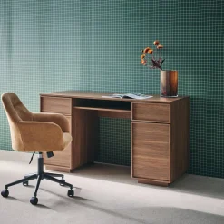 Schreibtisch Holzlook 2 Türen 2 Schubladen 1 Ablage 140 cm