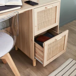 Schreibtisch mit Holzdekor und Rattan-Geflecht