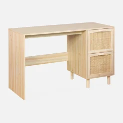 Schreibtisch mit Holzdekor und Rattan-Geflecht