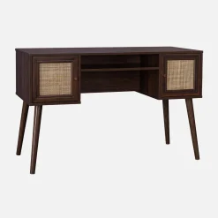 Schreibtisch mit Holzdekor und Rattan-Geflecht 2 Türen